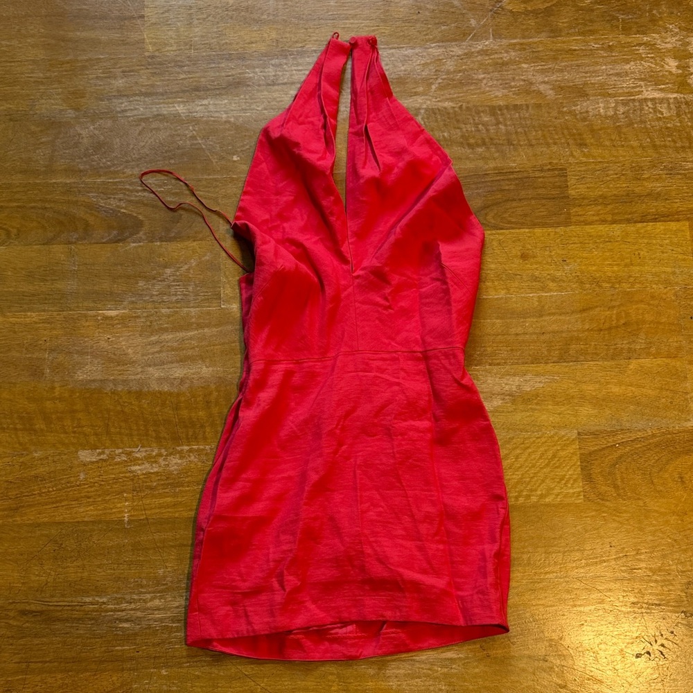 Elegant Red Halter Mini Dress